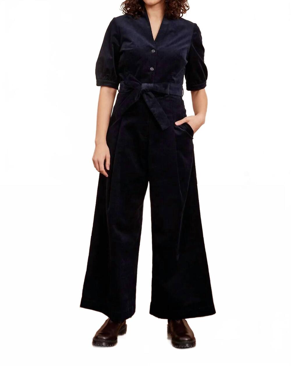 NEW EMILY AND FIN stella needlecord jumpsuit in navy black
